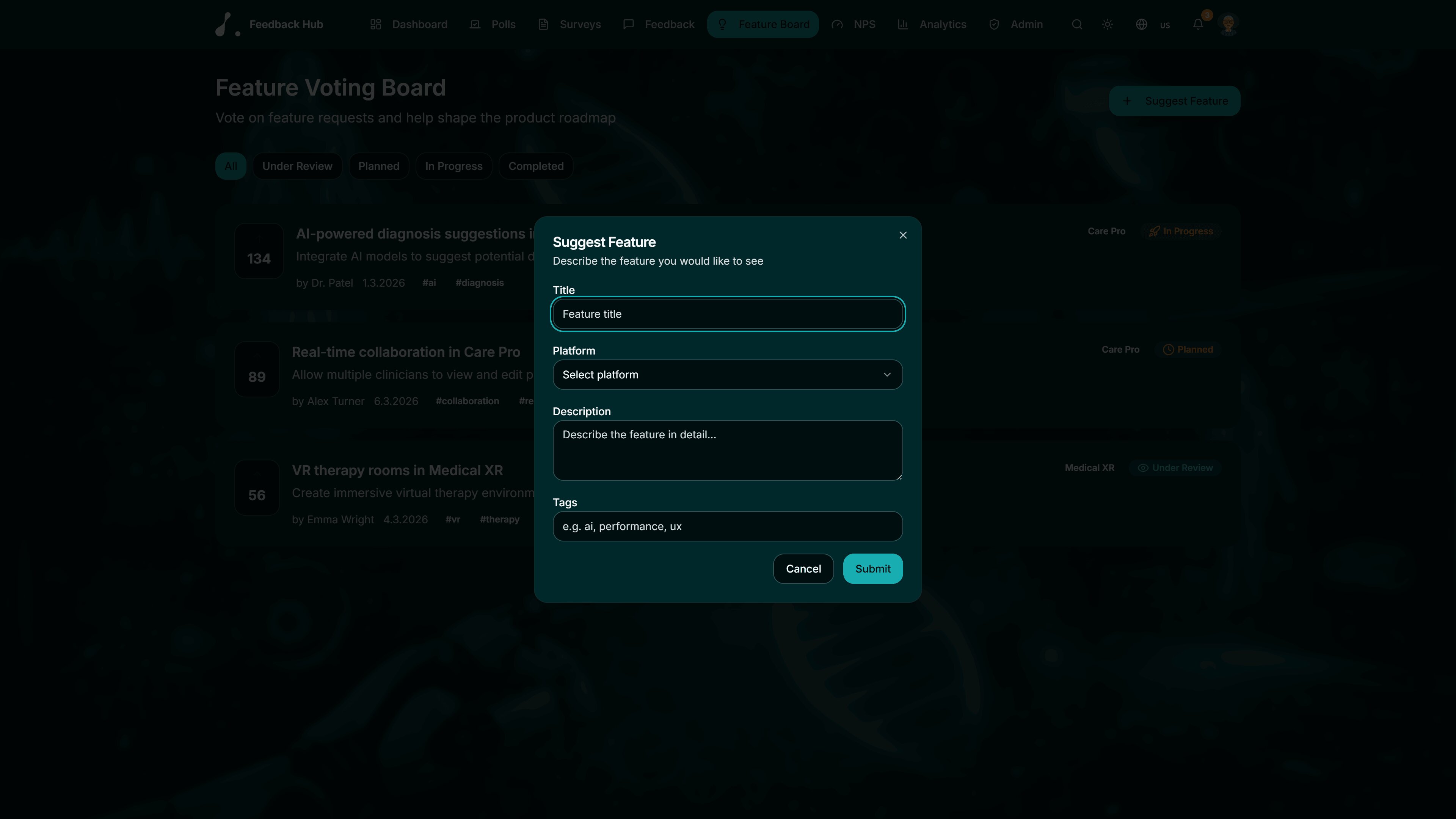 Feedback Pro — Suggest Feature modal