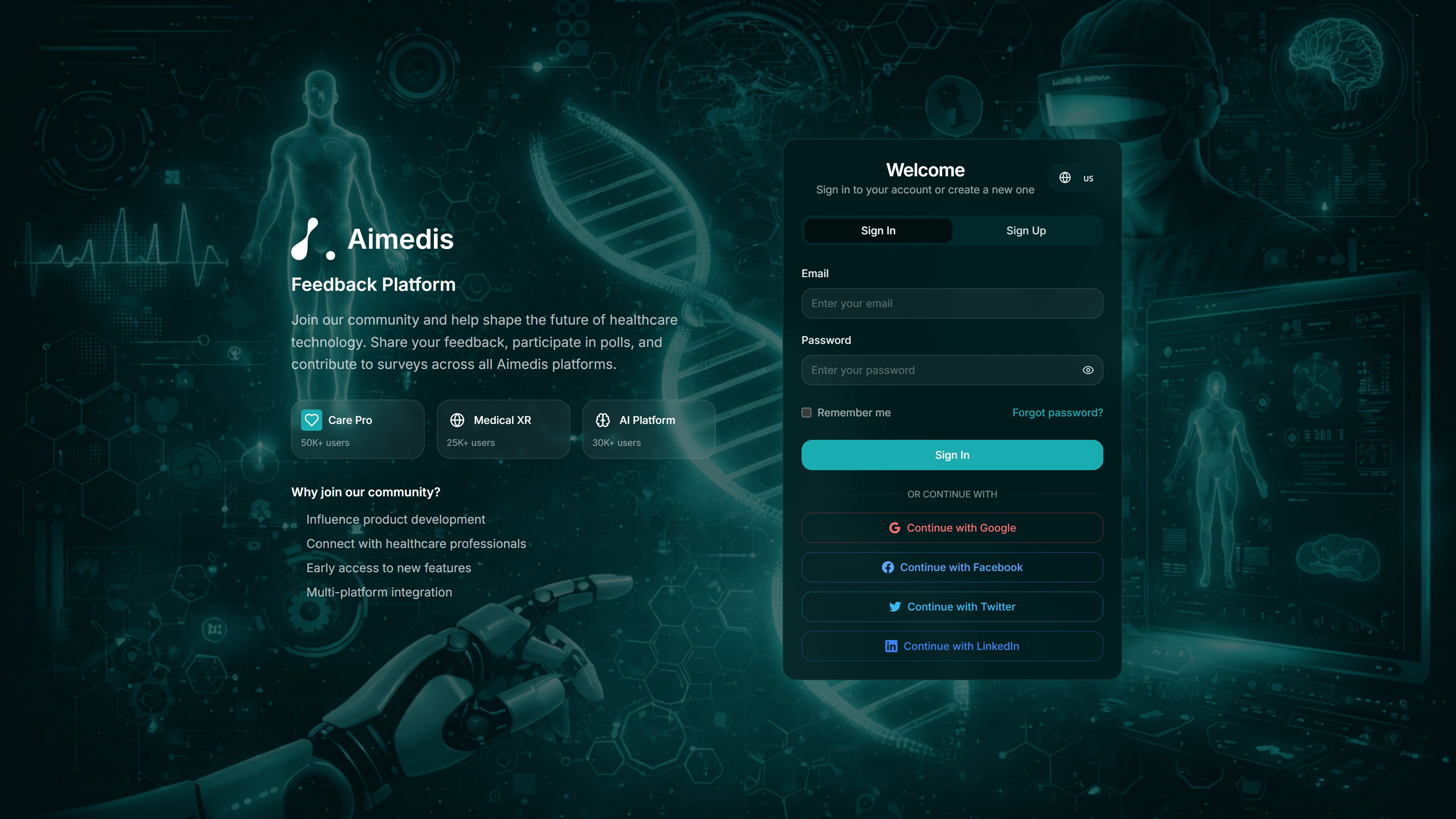 Feedback Pro login — Aimedis Feedback Platform